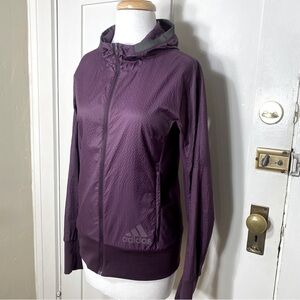Adidas Pure Amplify Lightweight Front and Back Zip Jacket Thumbholes Purple Plum